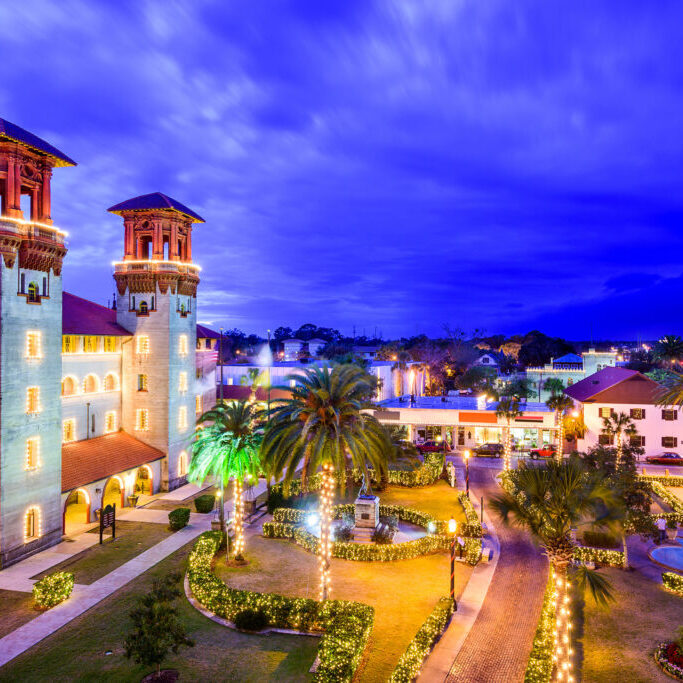 St. Augustine, Florida St. Augustine, Florida, USA downtown cityscape at twilight.